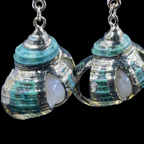 Mermaidcore Nautical Shell Earrings 925 Sterling Coastal Statement Korea New - Picture 4 of 8